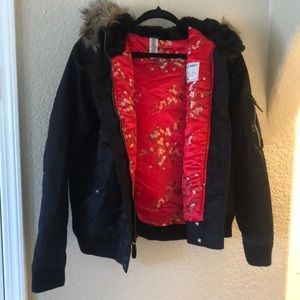 Vintage Old Navy Bomber Jacket with Faux Fir Trimmed Hood